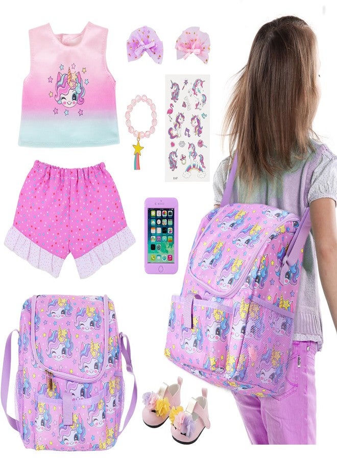 UNICORN ELEMENT 18 Inch American Doll Unicorn Seated Backpack Set and Accessories Include Clothes,Carrier,Shoes,Cell Phone,Stickers Totol 9 pcs(Doll Not Included) - Image 3